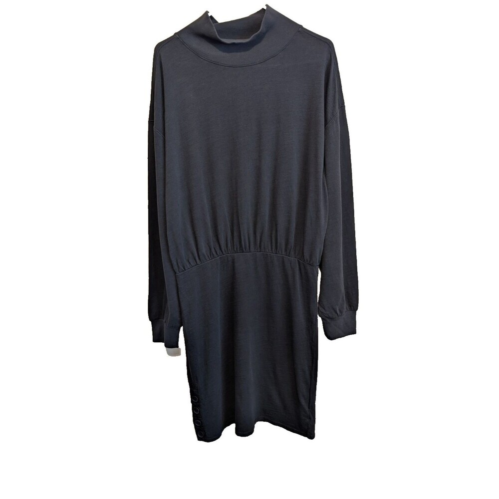Nation LTD Lisa Mock Neck Mini Dress Black Cotton Casual Size Large